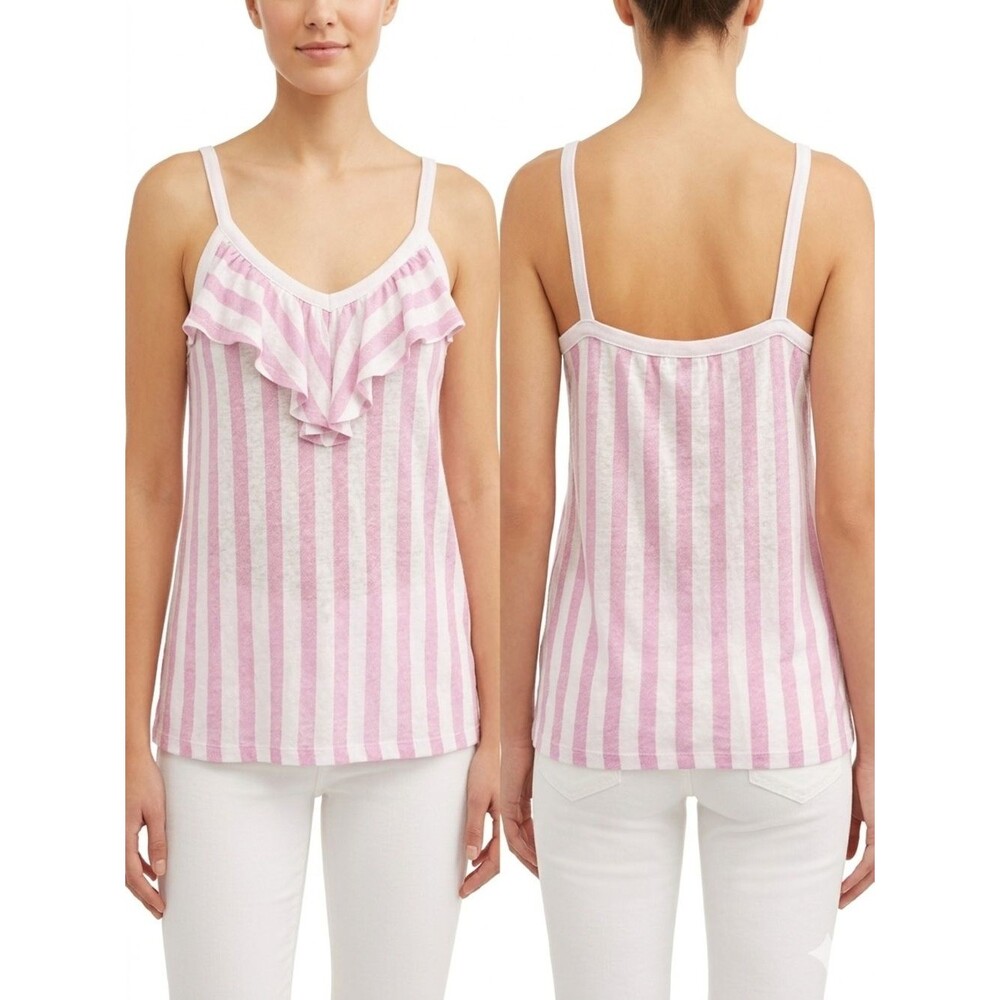 Old Navy Pink Striped Linen Blend Ruffle Flounce Tank Top Size Medium